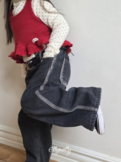 ELLY MOLLY｜ラインワーク 裏起毛デニムパンツ【予約商品】