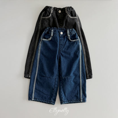 ELLY MOLLY｜ラインワーク 裏起毛デニムパンツ【予約商品】