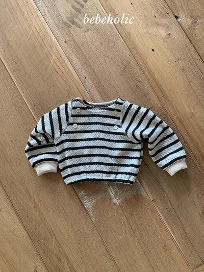 Button Stripe Long Sleeve Tee｜ボタンボーダーロングスリーブTシャツ