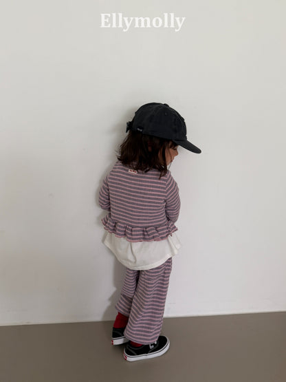Ellymolly Stripe Frill Cardigan｜ボーダーフリルカーディガン