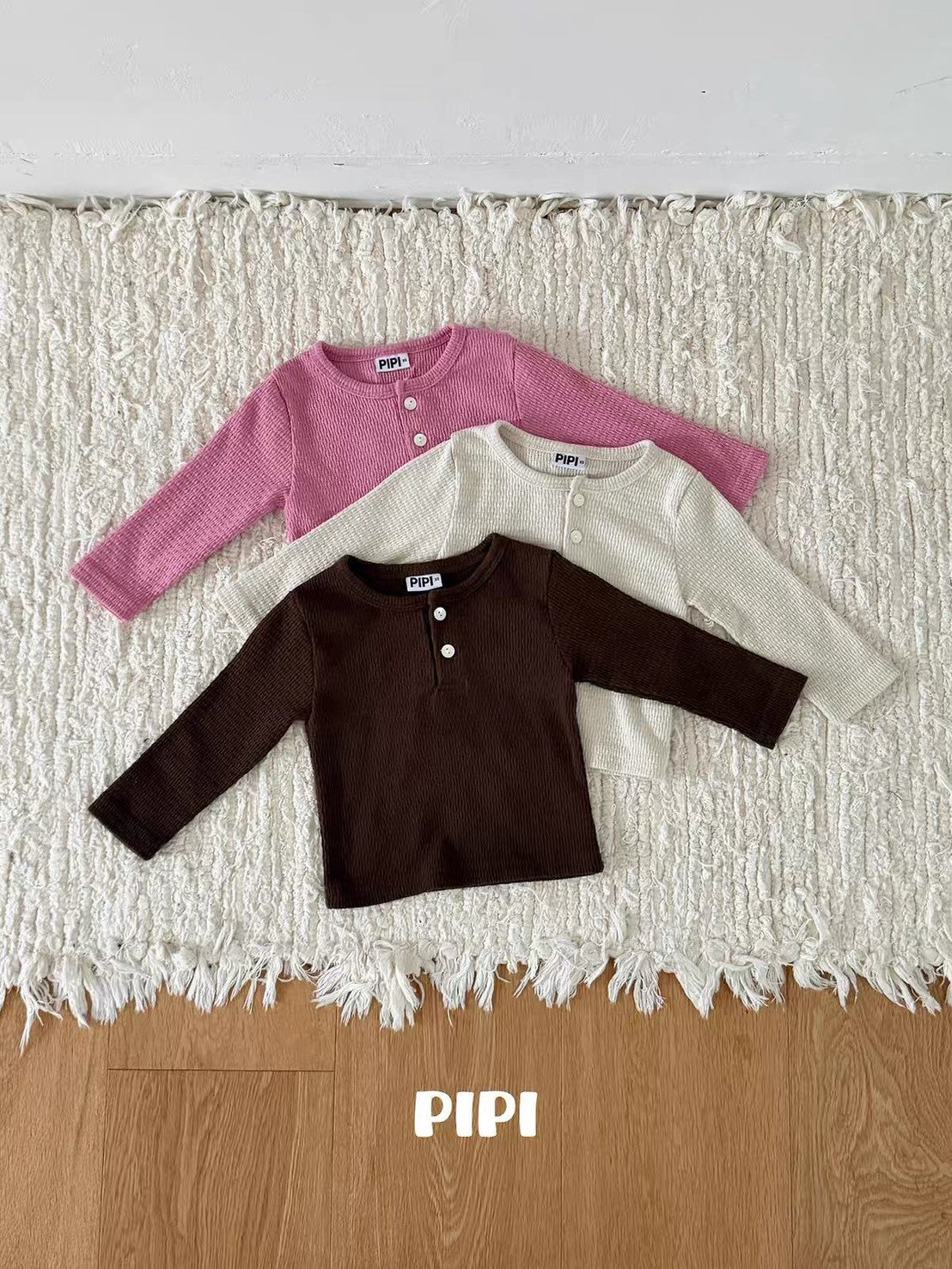 PIPI Waffle Henley Long Sleeve Tee｜ワッフルヘンリーロングスリーブTシャツ